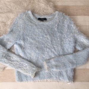 fuzzy cozy faux fur light blue sweater
